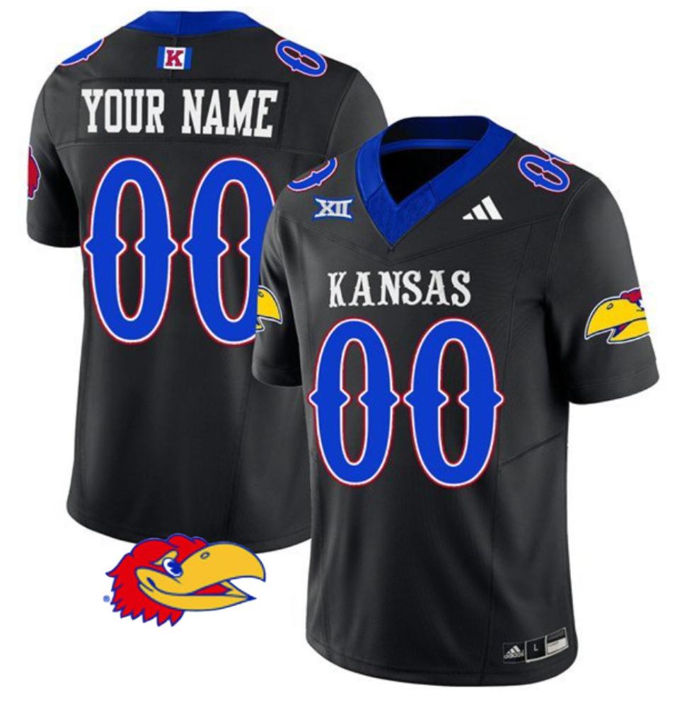 Mens Custom Kansas Jayhawks College Football Jersey Black Stitched Jersey