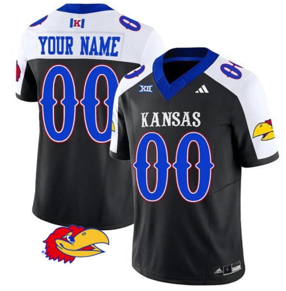 Mens Custom Kansas Jayhawks College Football Jersey Black White Stitched Jersey
