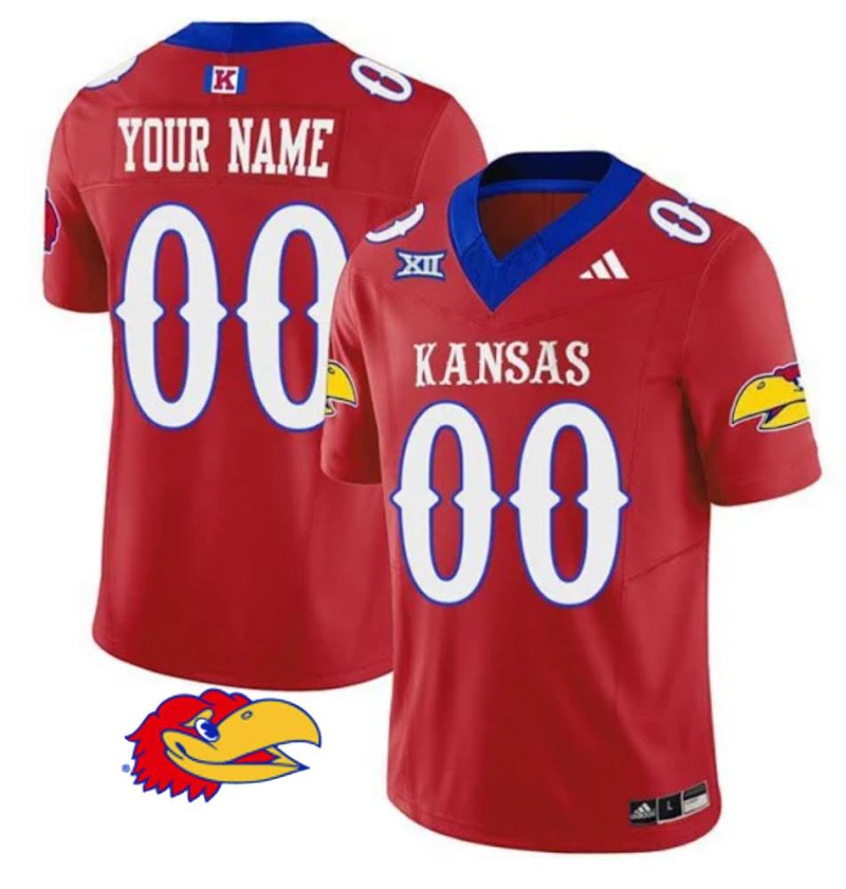 Mens Custom Kansas Jayhawks College Football Jersey Red Stitched Jersey