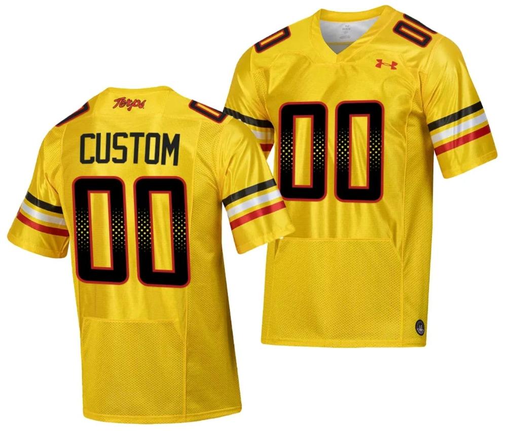 Mens Custom Maryland Terrapins Jersey College Football Gold 2023 Script Uniform