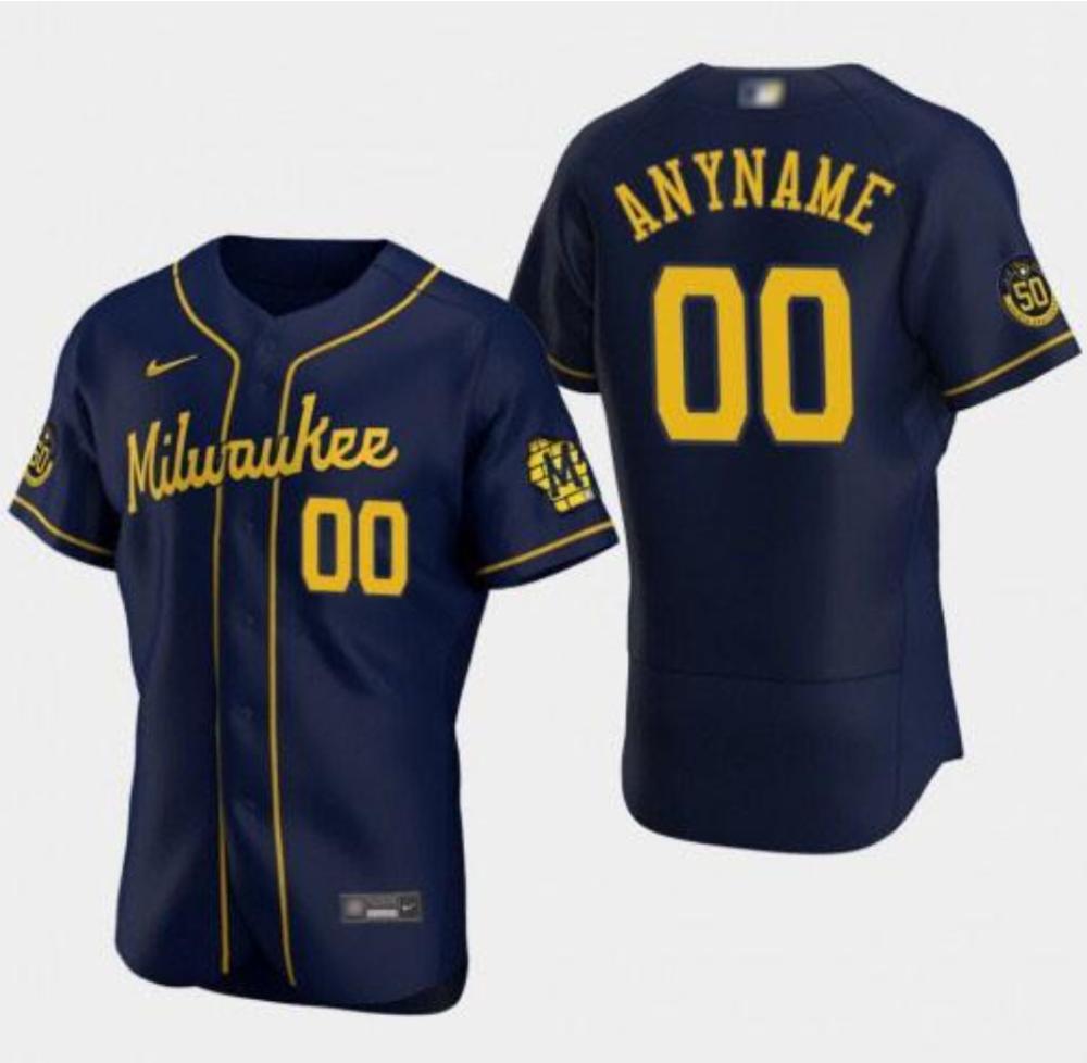 Mens Custom Milwaukee Brewers Navy Baseball Jersey