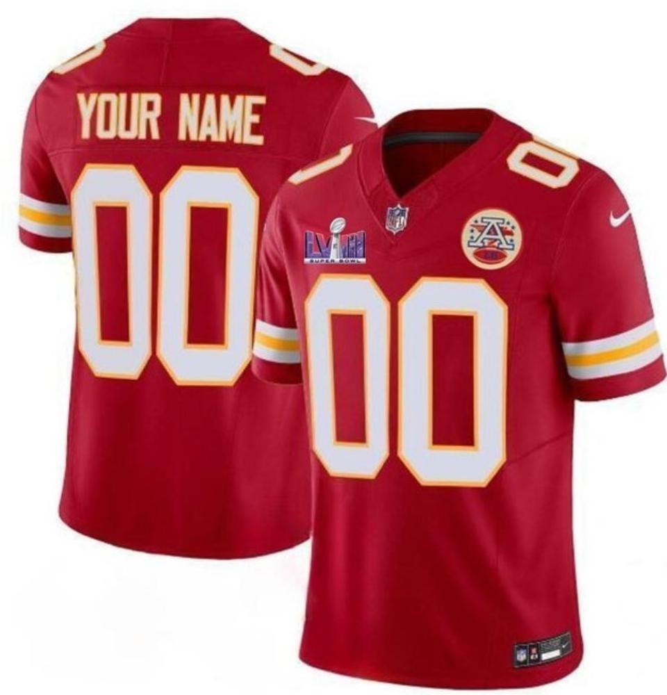 Mens Custom Name Number Kansas City Chiefs Red Super Bowl Lviii Patch Jersey