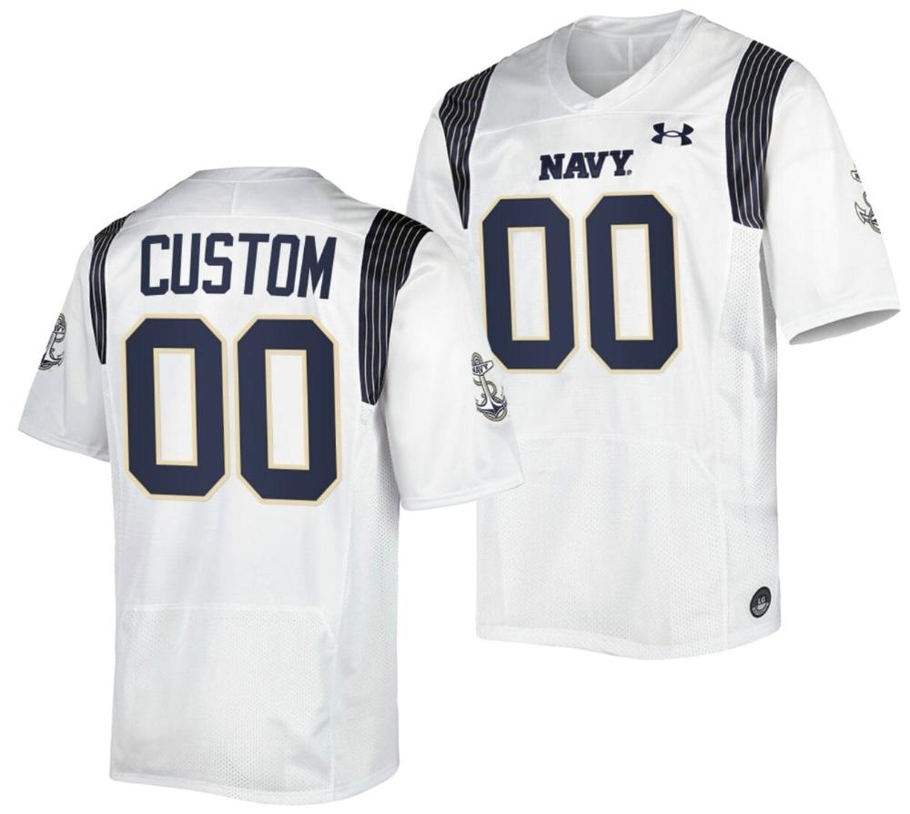 Mens Custom Navy Midshipmen Jersey Premier Replica College Football White
