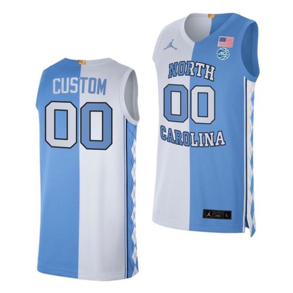 Mens Custom North Carolina Tar Heels 2021 Split Jersey Blue White Special