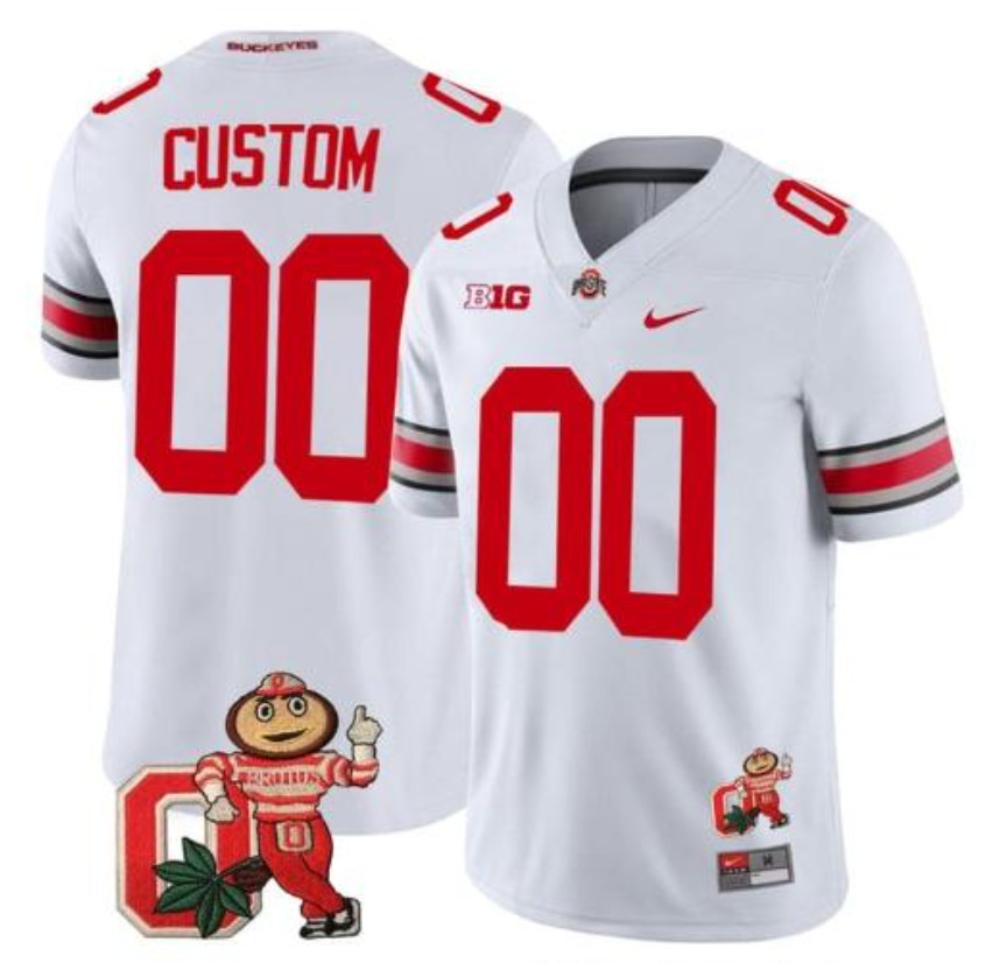 Mens Custom Ohio State Buckeyes Jersey Mascot Patch College Football White