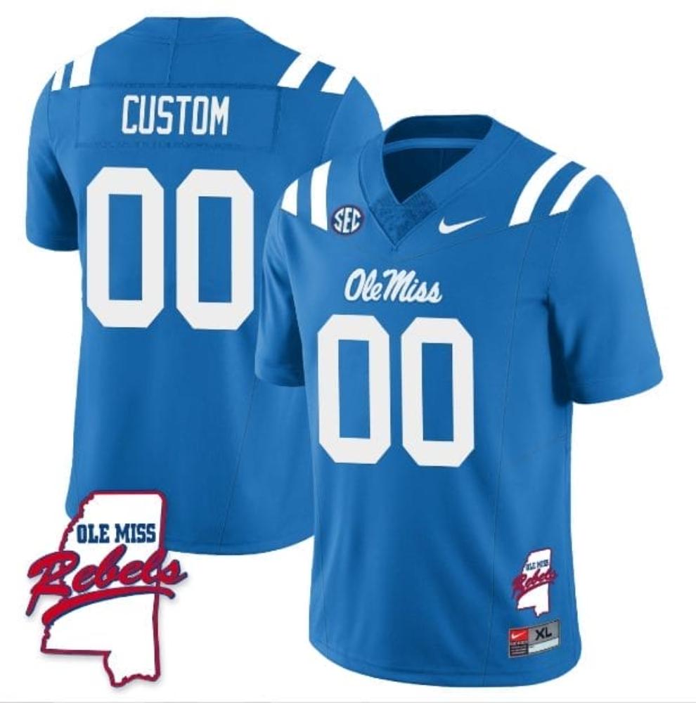 Mens Custom Ole Miss Rebels Jersey Football Blue Rebels Map
