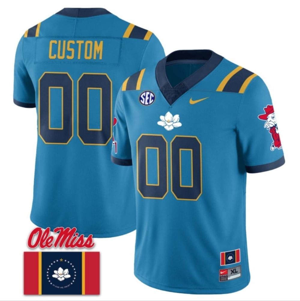 Mens Custom Ole Miss Rebels Jersey Football Flag Patch Blue 1