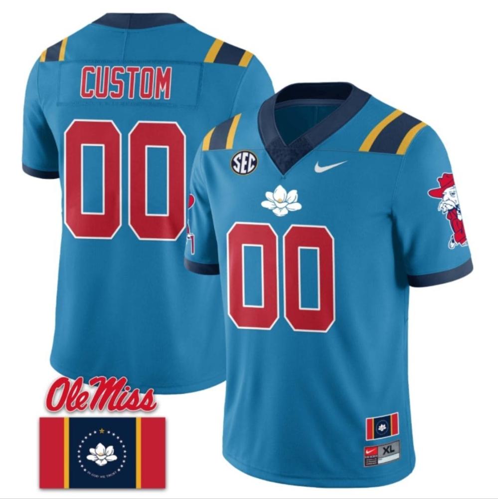 Mens Custom Ole Miss Rebels Jersey Football Flag Patch Blue 2