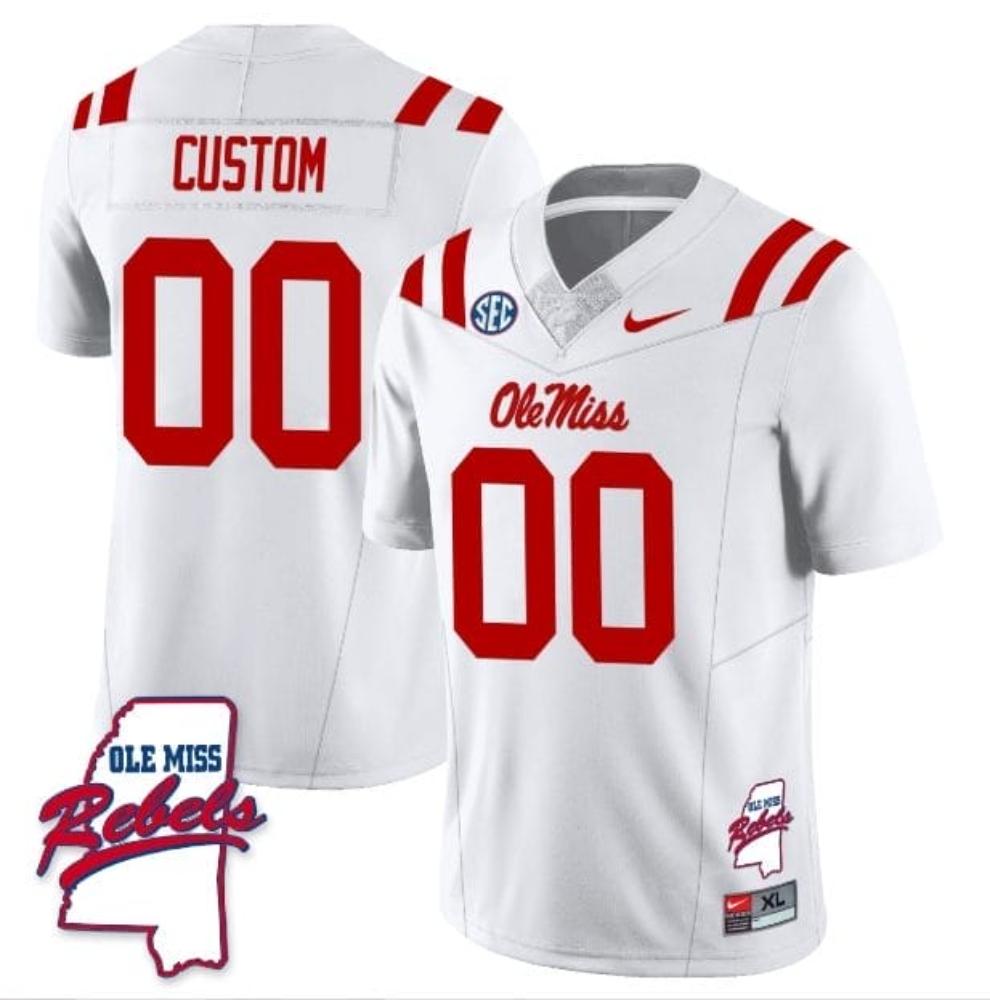 Mens Custom Ole Miss Rebels Jersey Football White Rebels Map