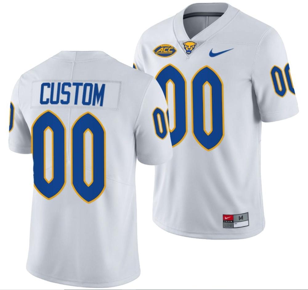 Mens Custom Pitt Panthers Jersey White College Football Replica Uniform