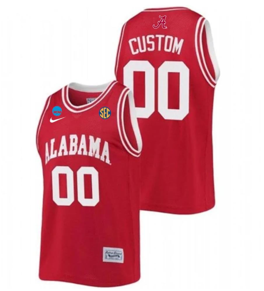 Mens Custom Red Jersey Alabama Crimson Tide Basketball 2024 Ncaa Championship