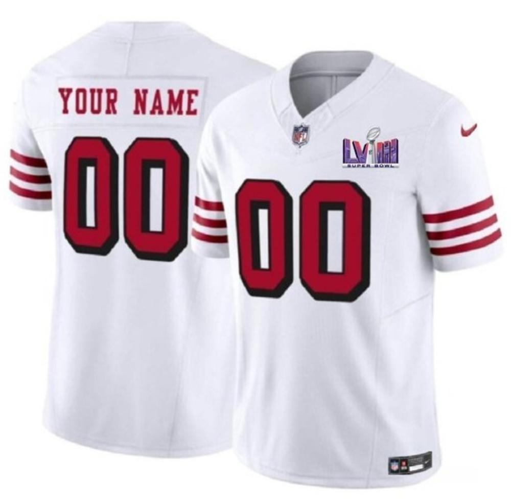 Mens Custom San Francisco 49ers New White Super Bowl Lviii Patch Jersey