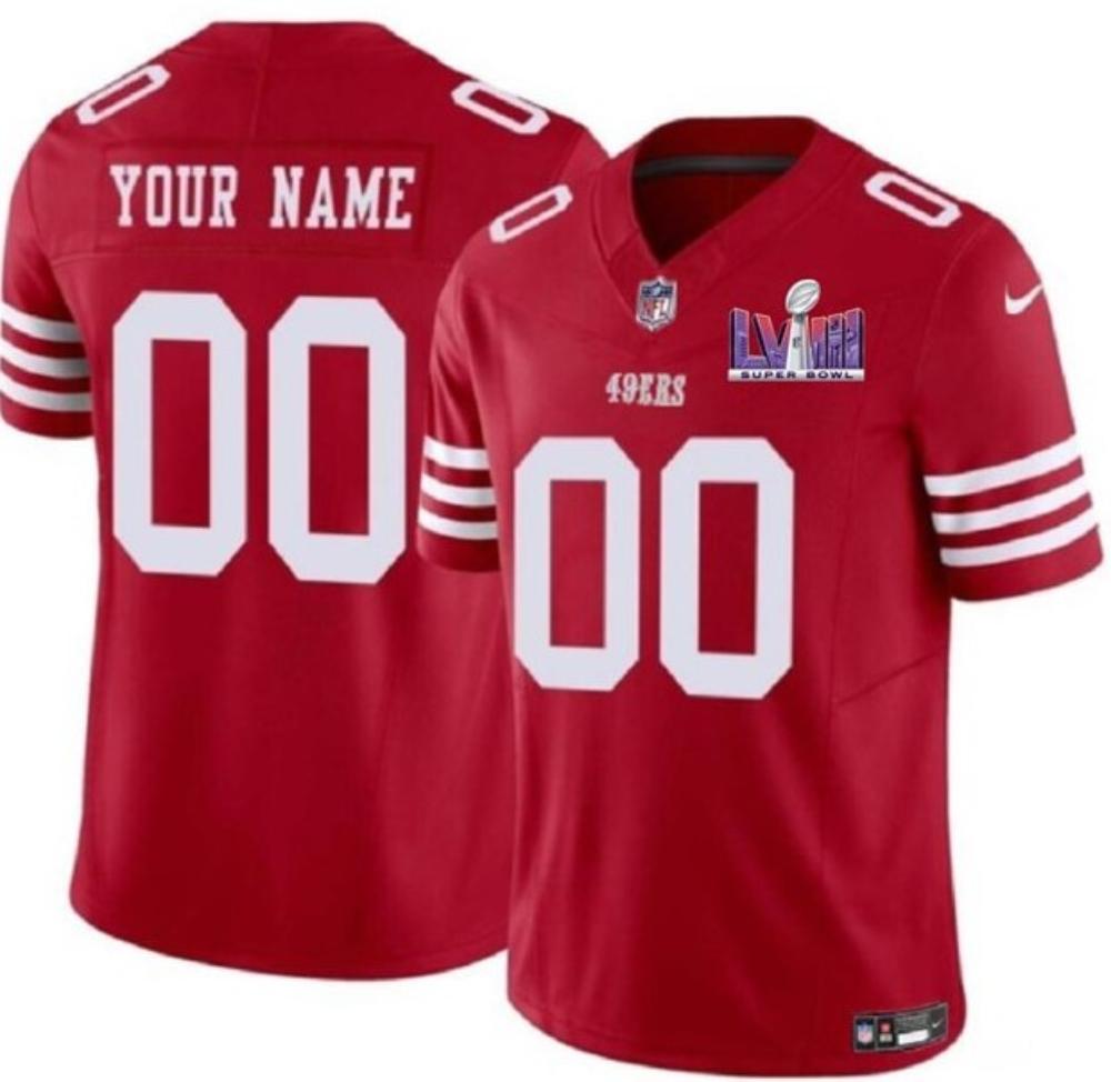Mens Custom San Francisco 49ers Red Fuse Super Bowl Lviii Patch Jersey