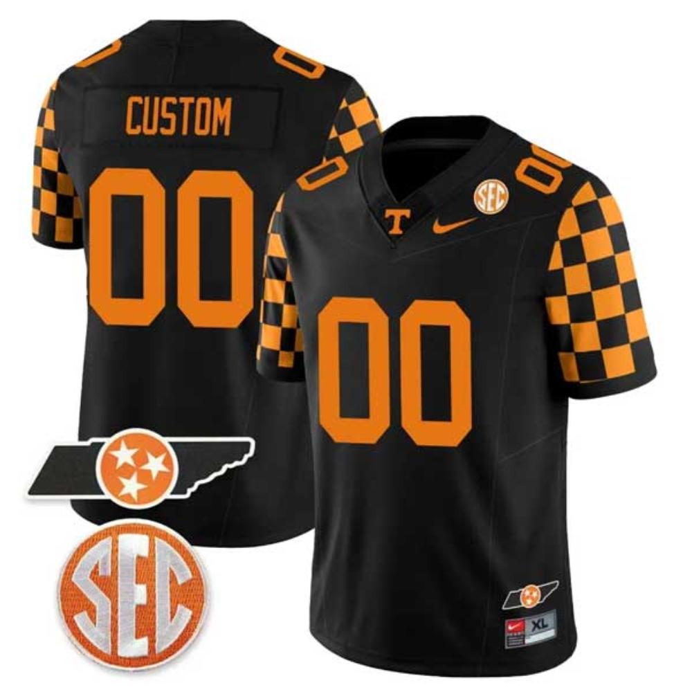 Mens Custom Tennessee Volunteers Jersey Checkerboar College Footb Black