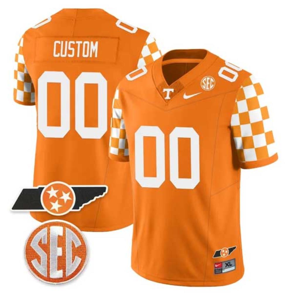Mens Custom Tennessee Volunteers Jersey Checkerboar College Footb Orange