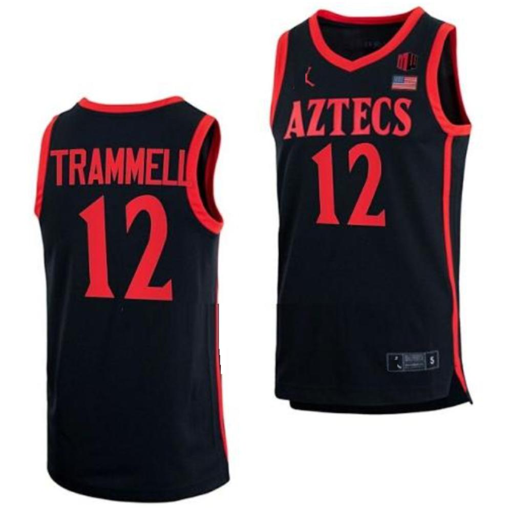 Mens Darrion Trammell Jersey San Diego State Aztecs Basketball Black 12