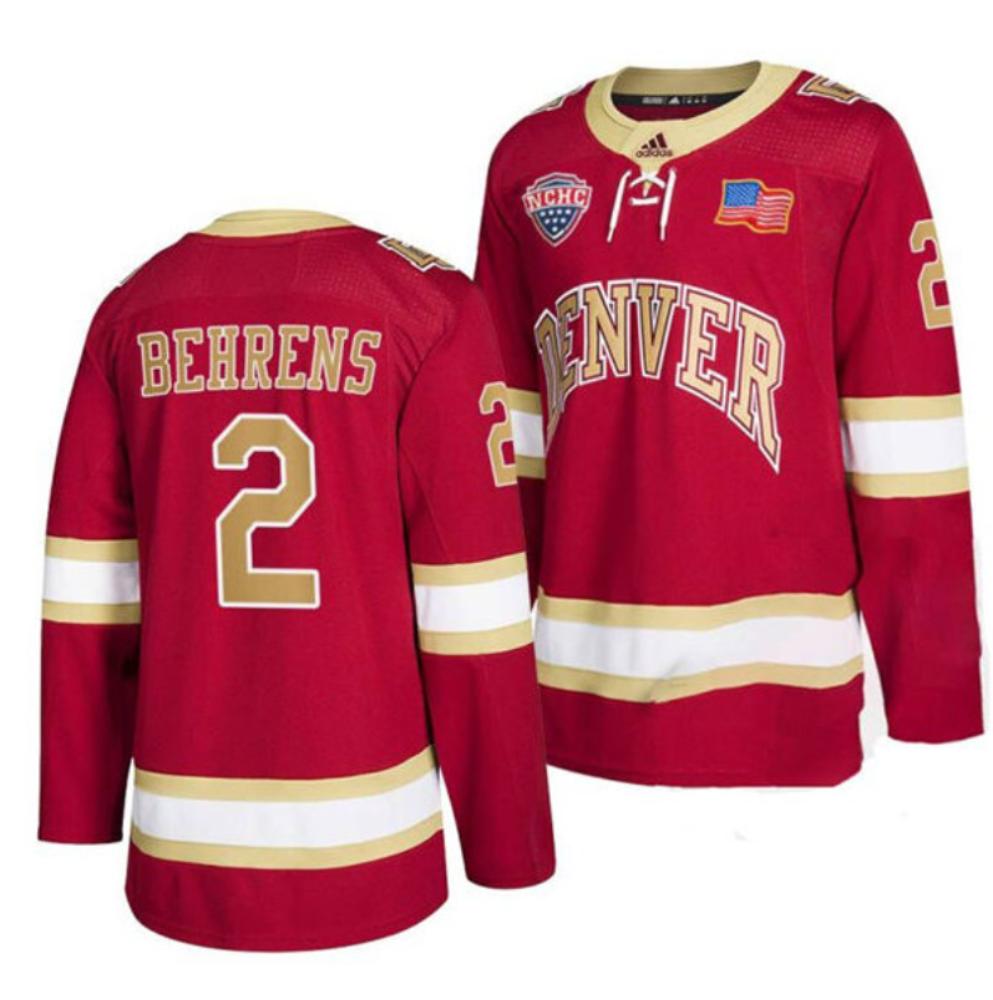 Mens Denver Pioneers 2 Sean Behrens Crimson College Hockey Jersey
