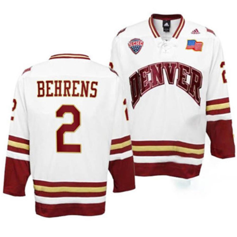 Mens Denver Pioneers 2 Sean Behrens White College Hockey Jersey