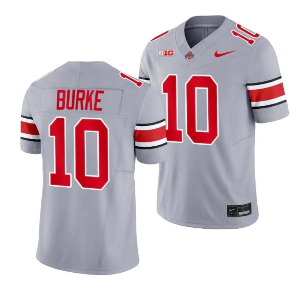 Mens Denzel Burke Jersey Ohio State Buckeyes 10 2023 Alternate Gray Limited F