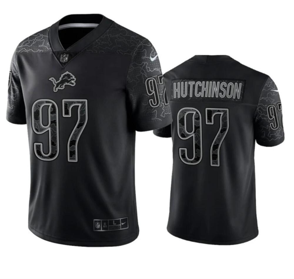Mens Detroit Lions 97 Aidan Hutchinson Black Football Stitched Jersey
