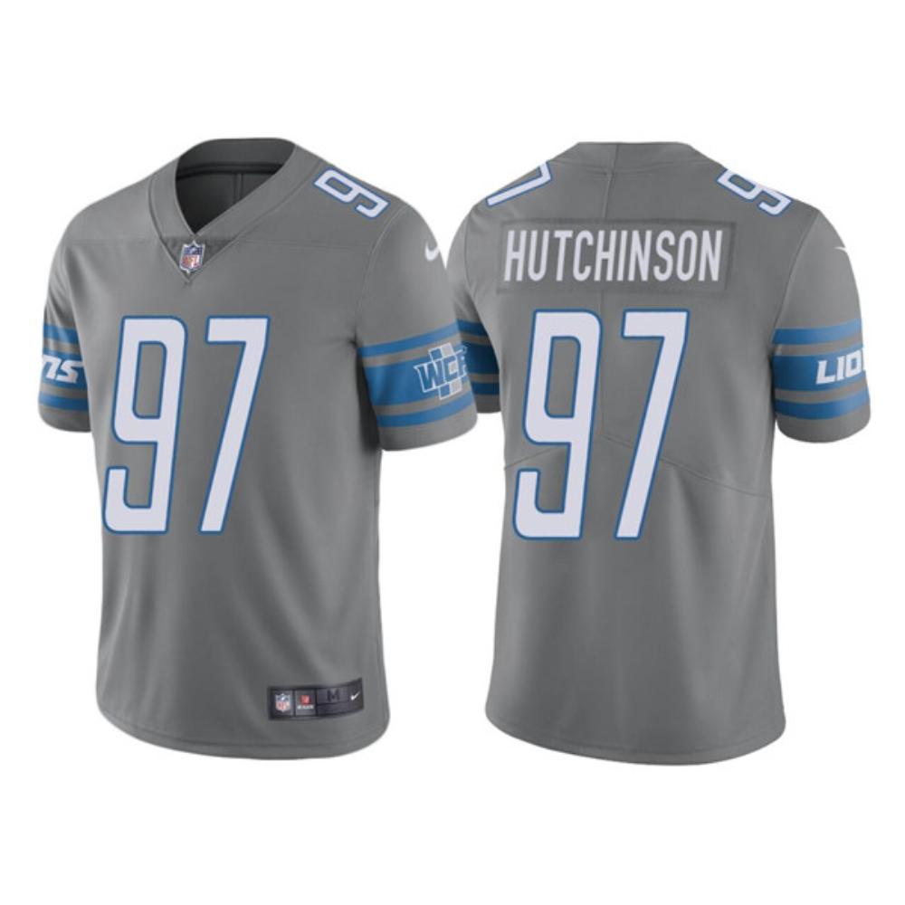 Mens Detroit Lions 97 Aidan Hutchinson Gray Limited Stitched Jersey