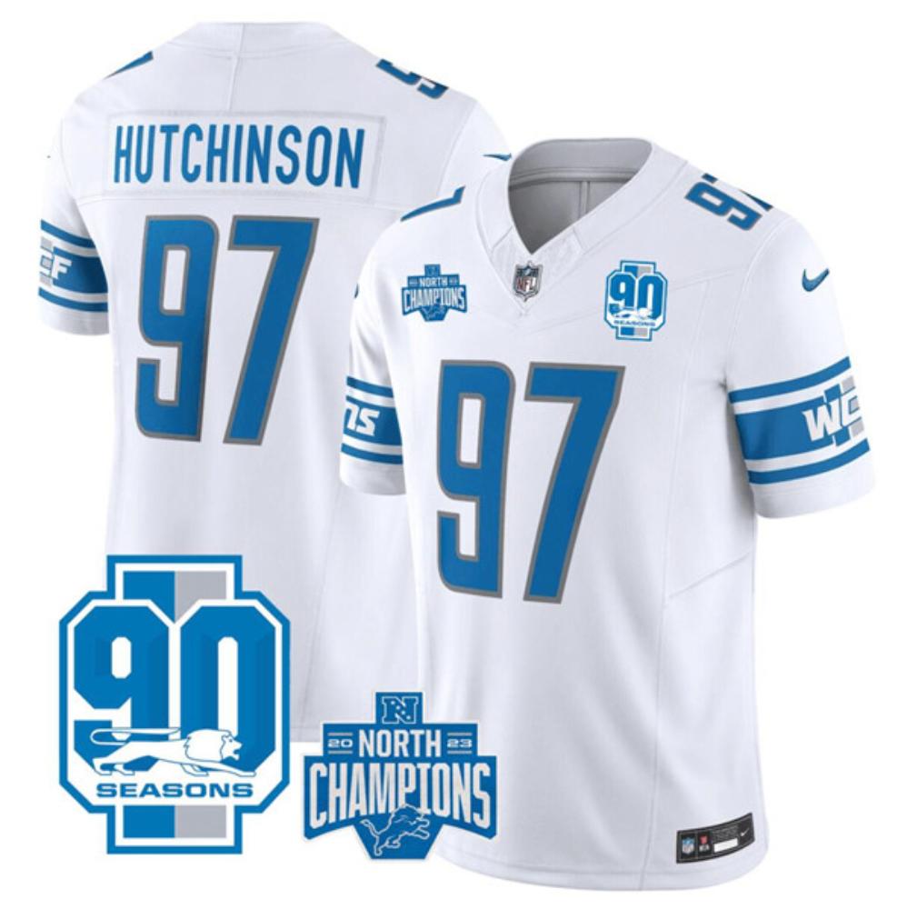 Mens Detroit Lions 97 Aidan Hutchinson White 2023 90th Limited Jersey