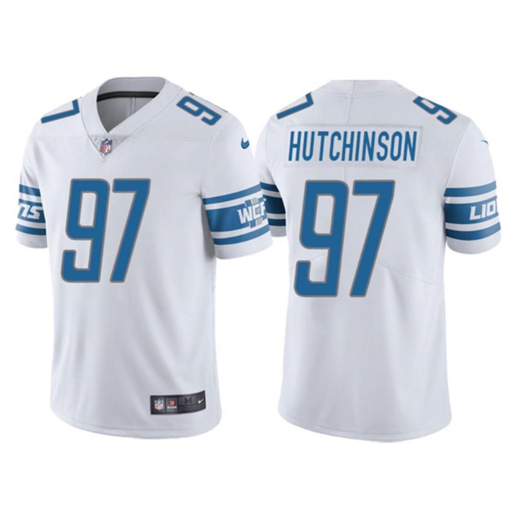 Mens Detroit Lions 97 Aidan Hutchinson White Limited Stitched Jersey