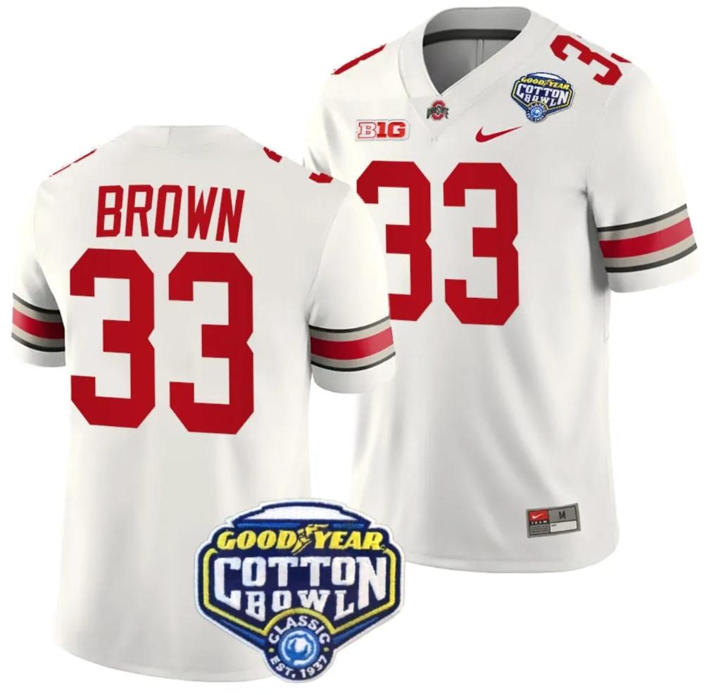 Mens Devin Brown Jersey 33 Ohio State Buckeyes Cotton Bowl Patch 2023 Footbal
