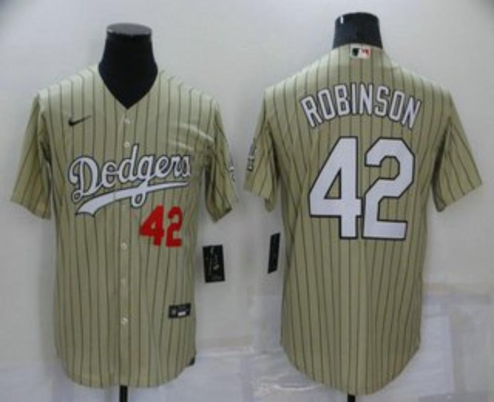 Mens Dodgers 42 Jackie Robinson Cream Pinstripe Stitched Mlb Cool Base Jersey