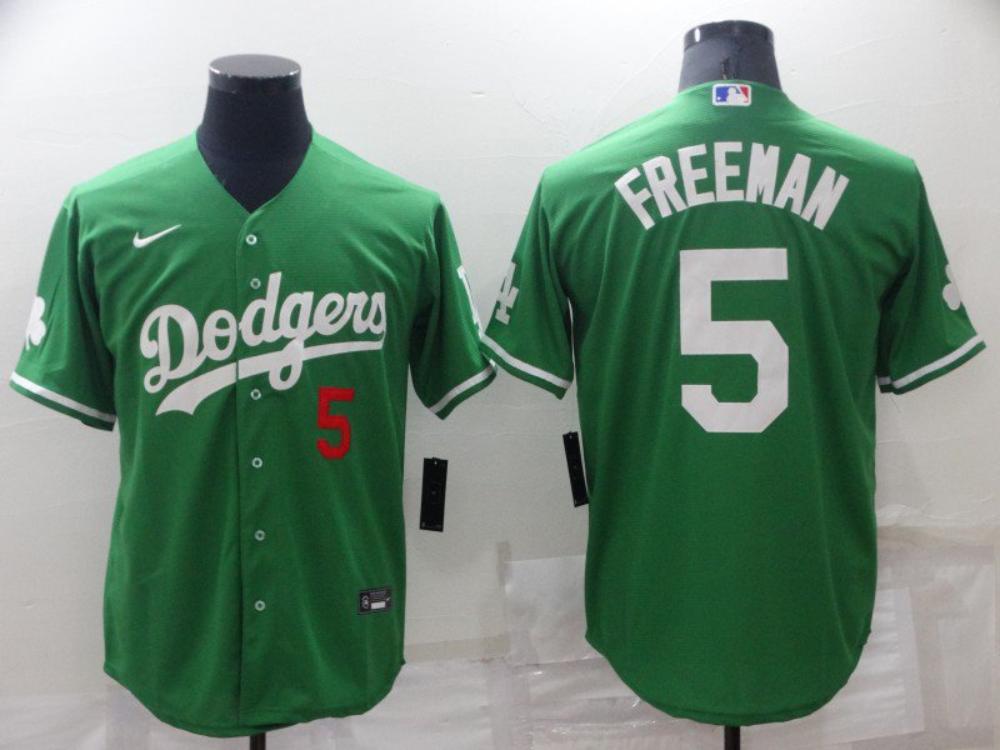 Mens Dodgers 5 Freddie Freeman St Patricks Day 2021 Mexican Jersey Green