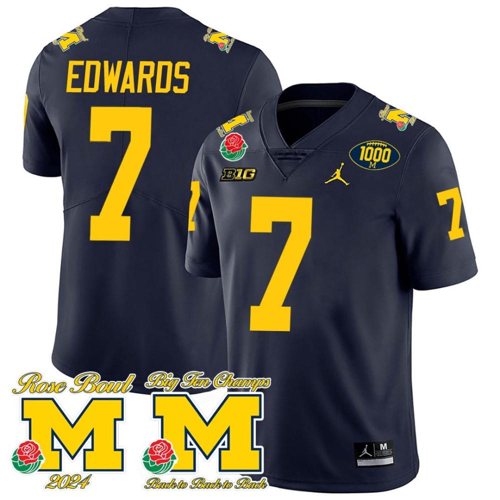Mens Donovan Edwards Jersey 7 Michigan Wolverines 1000 Wins Rose Bowl Big Ten
