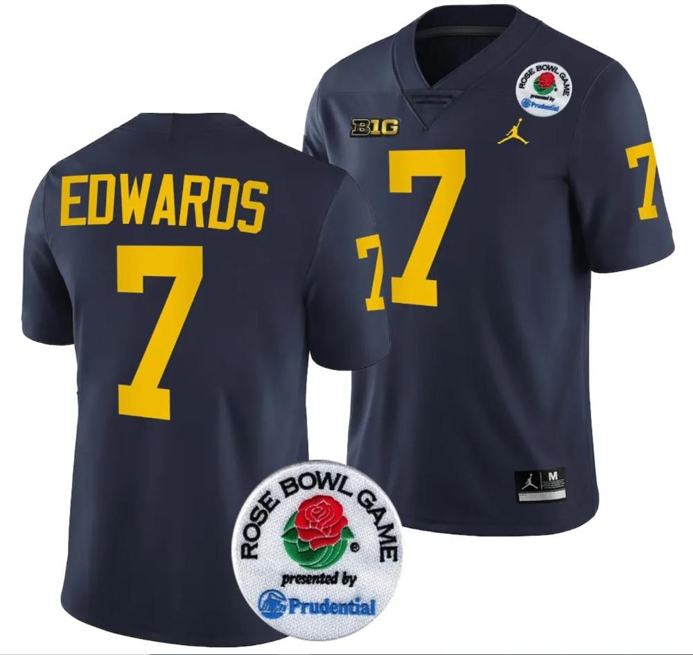 Mens Donovan Edwards Jersey 7 Michigan Wolverines Rose Bowl 2024 Patch Colleg