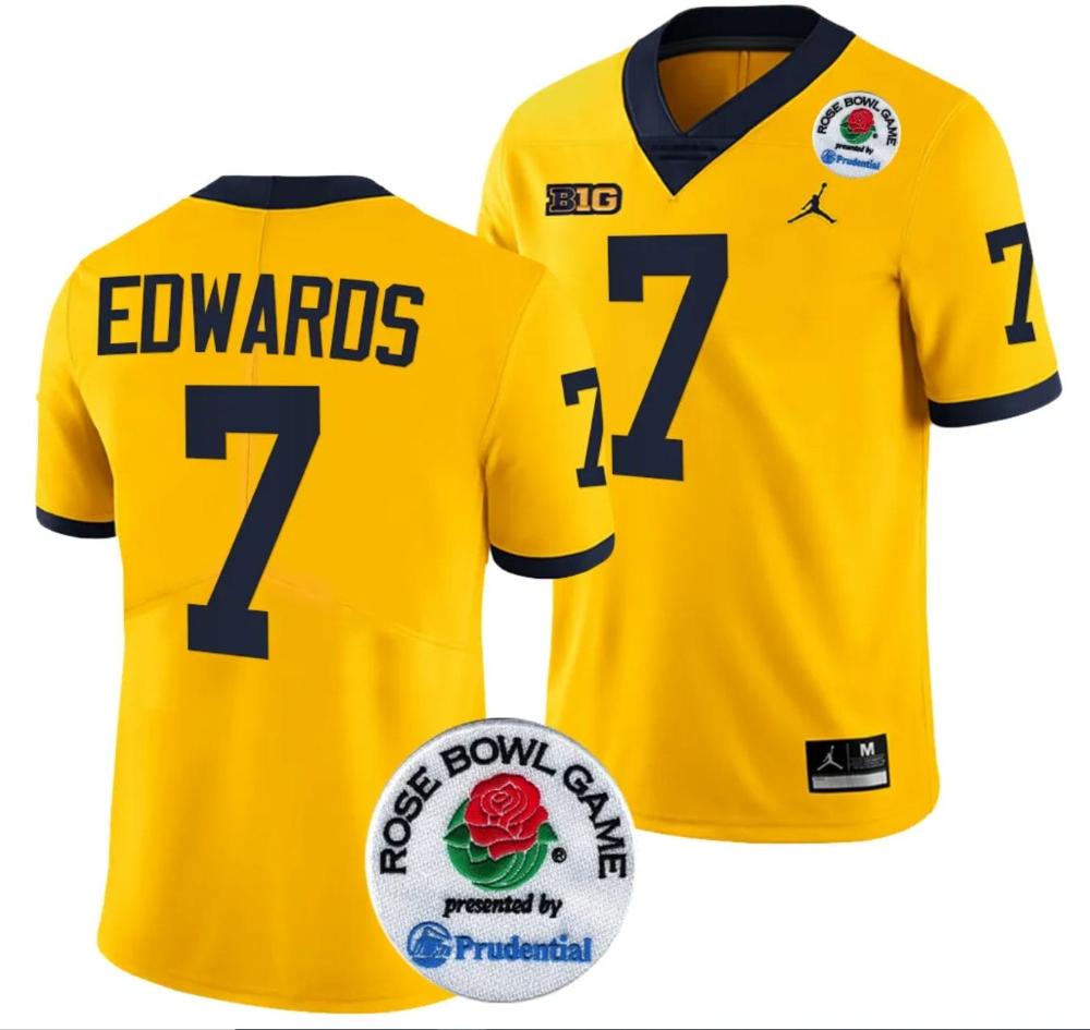Mens Donovan Edwards Jersey 7 Michigan Wolverines Rose Bowl Game 2024 Patch C