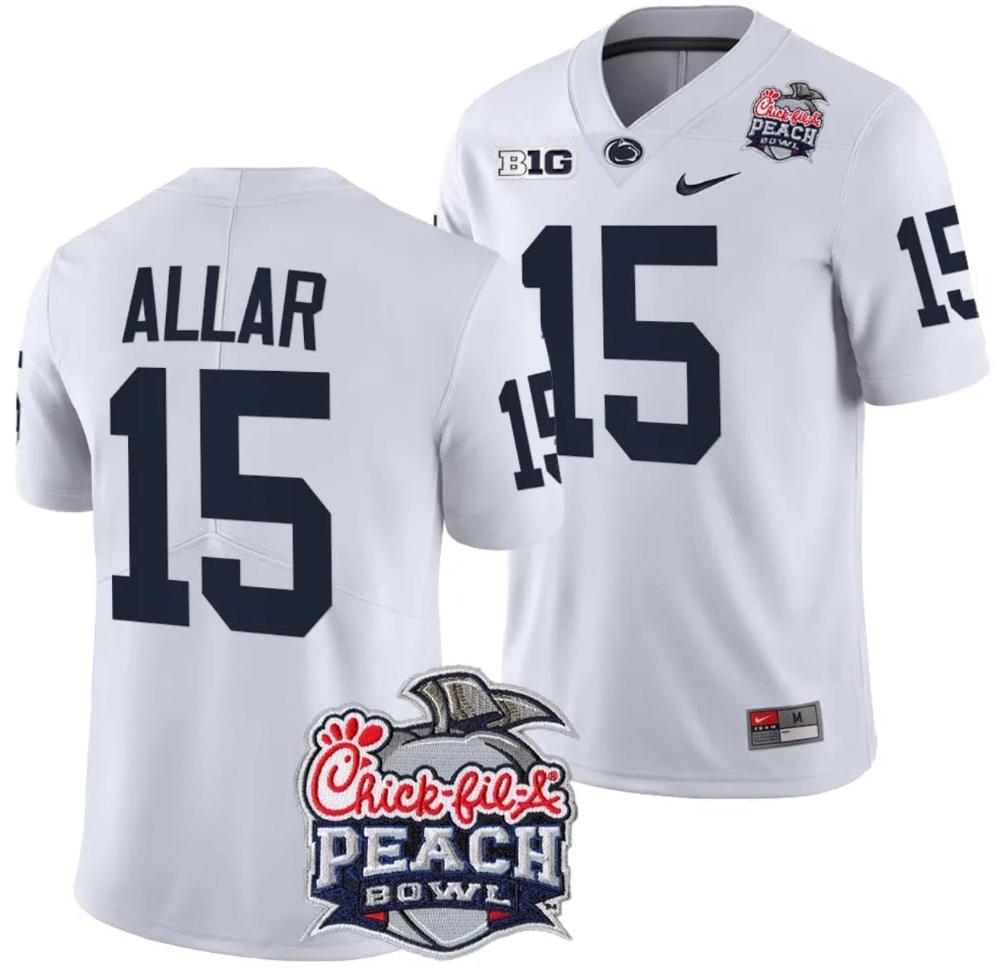 Mens Drew Allar Jersey 15 Penn State Peach Bowl Patch 2024 College White