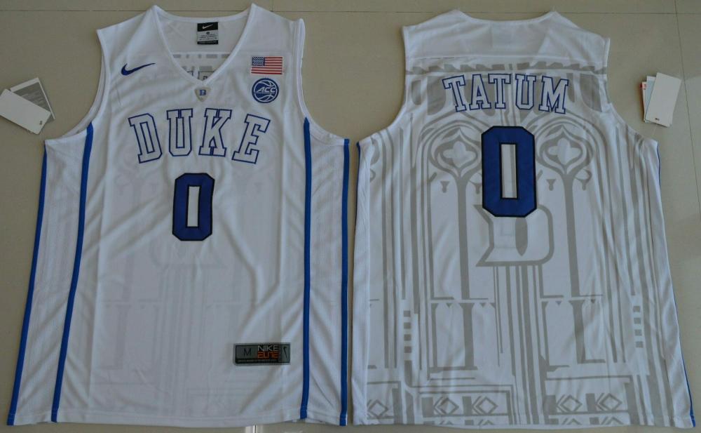 Mens Duke Blue Devils 0 Jayson Tatum Ncaa Basketball Jersey White