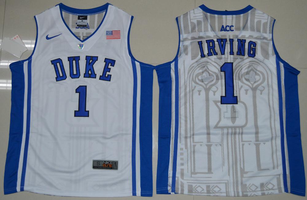 Mens Duke Blue Devils 1 Kyrie Irving Basketball Ncaa Basketball Jersey White