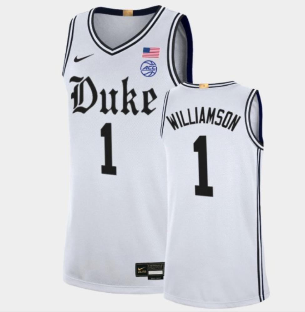 Mens Duke Blue Devils 1 Zion Williamson White College Basketball Jersey