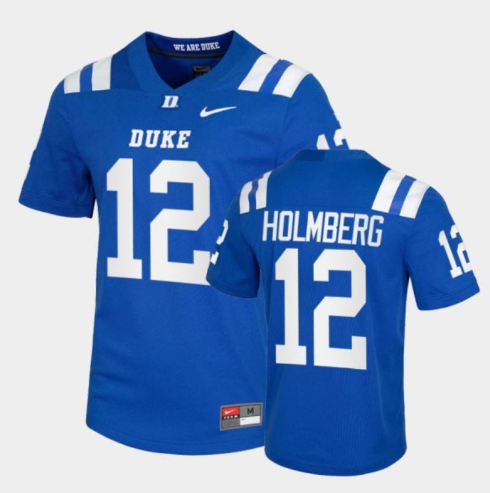 Mens Duke Blue Devils 12 Gunnar Holmberg Blue College Football Bowl Jersey