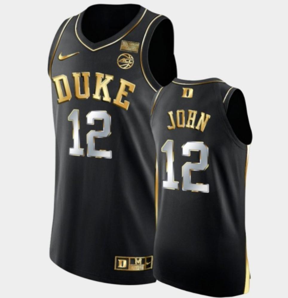 Mens Duke Blue Devils 12 Theo John Black College Basketball Jersey