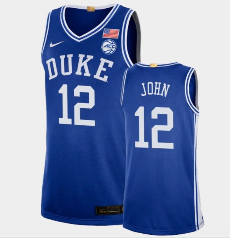 Mens Duke Blue Devils 12 Theo John Blue College Basketball Jersey