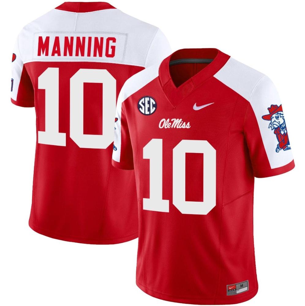 Mens Eli Manning Jersey 10 Ole Miss Rebels Football Vapor Limited Red Altern