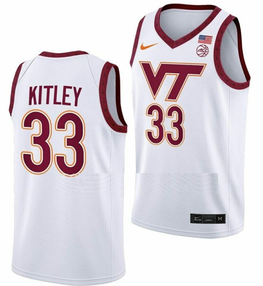 Mens Elizabeth Kitley Jersey Virginia Tech Hokies Basketball White Replica 33