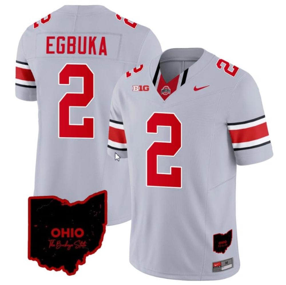 Mens Emeka Egbuka Jersey 2 Ohio State Buckeyes Vapor Limited Ohio Patch Gray