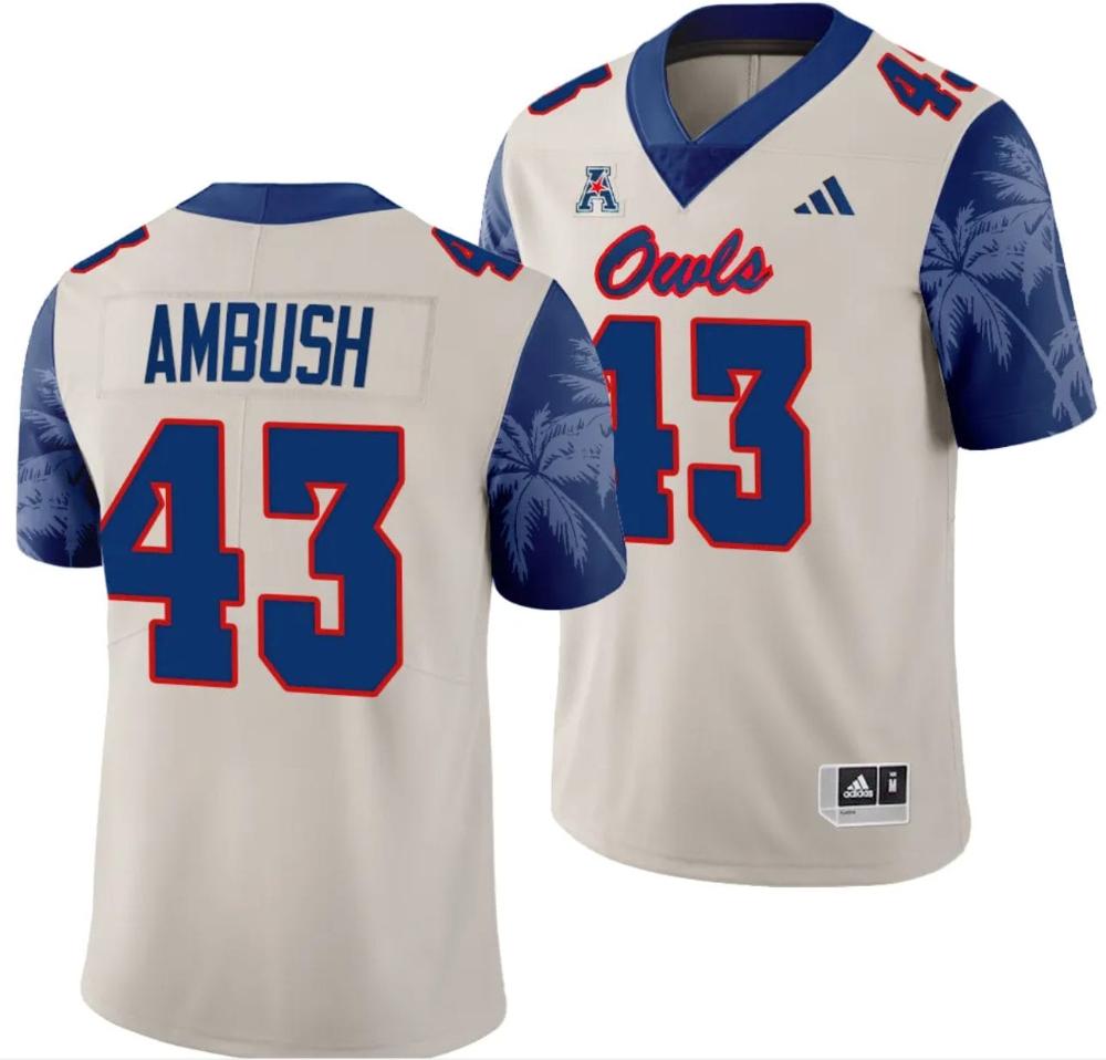 Mens Fau Owls Jackson Ambush Jersey 43 Alternate Football Game Sand 2023