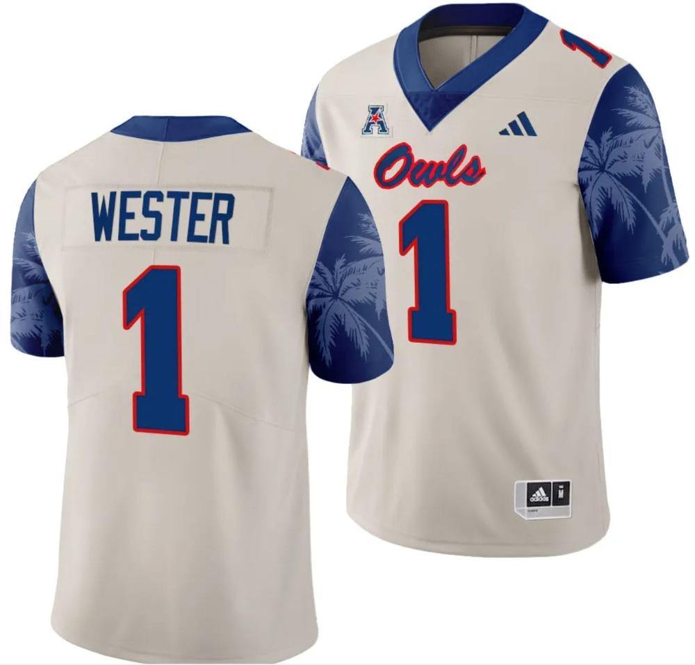 Mens Fau Owls Lajohntay Wester Jersey 1 Alternate Football Game Sand 2023