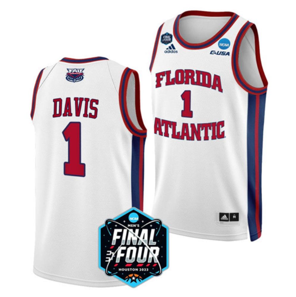 Mens Florida Atlantic Owls 1 Johnell Davis Ncaa Basketball Jersey White