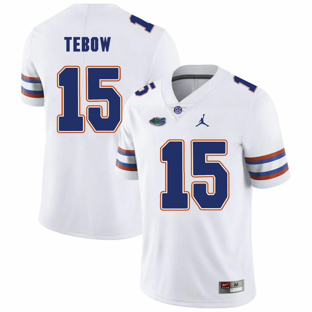 Mens Florida Gators 15 Tim Tebow College Football Jersey White Logo Patch
