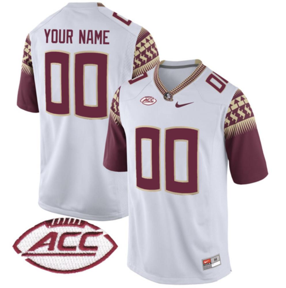 Mens Florida State Seminoles Custom College Football White Jersey All Stitched