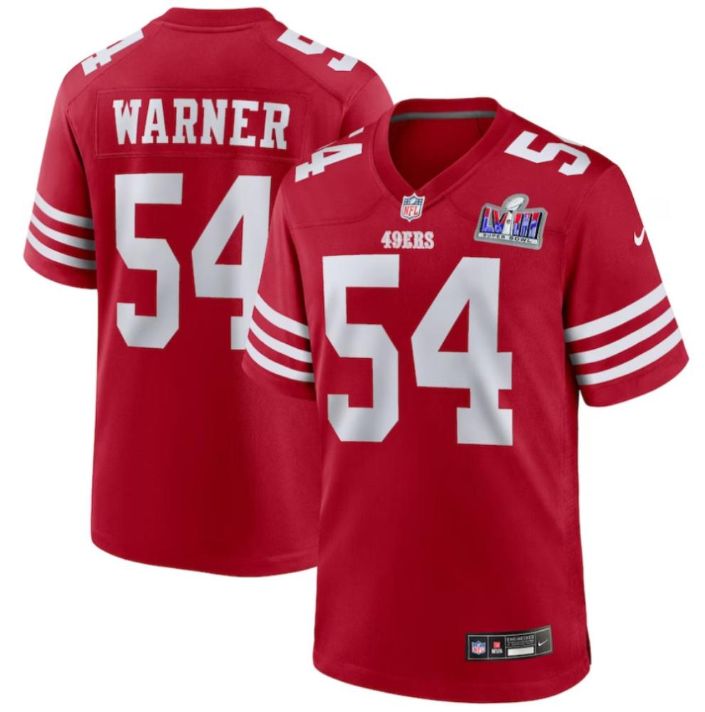 Mens Fred Warner 54 Scarlet San Francisco 49ers Super Bowl Lviii Game Jersey
