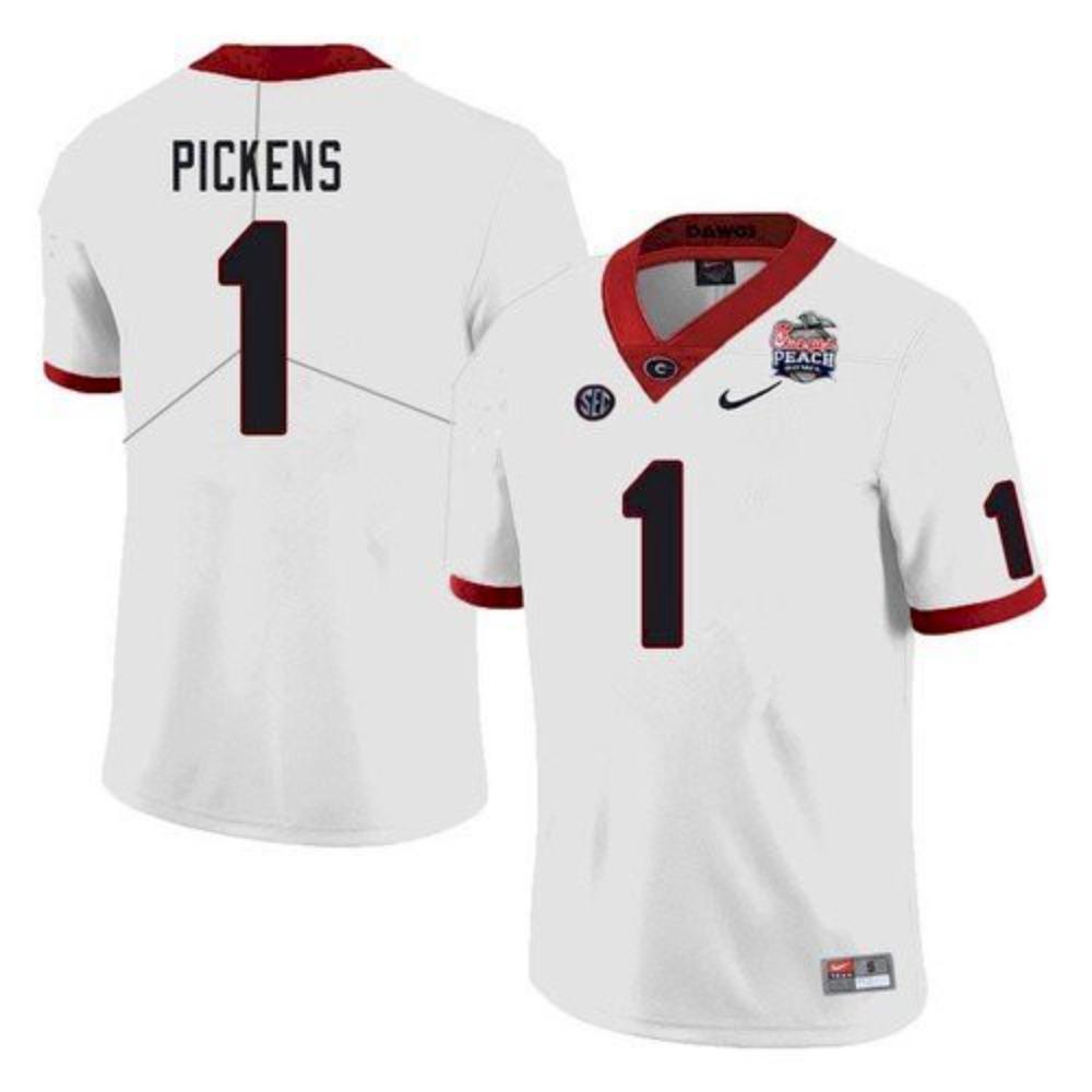 Mens Georgia Bulldogs 1 George Pickens 2021 Peach Bowl Jersey White